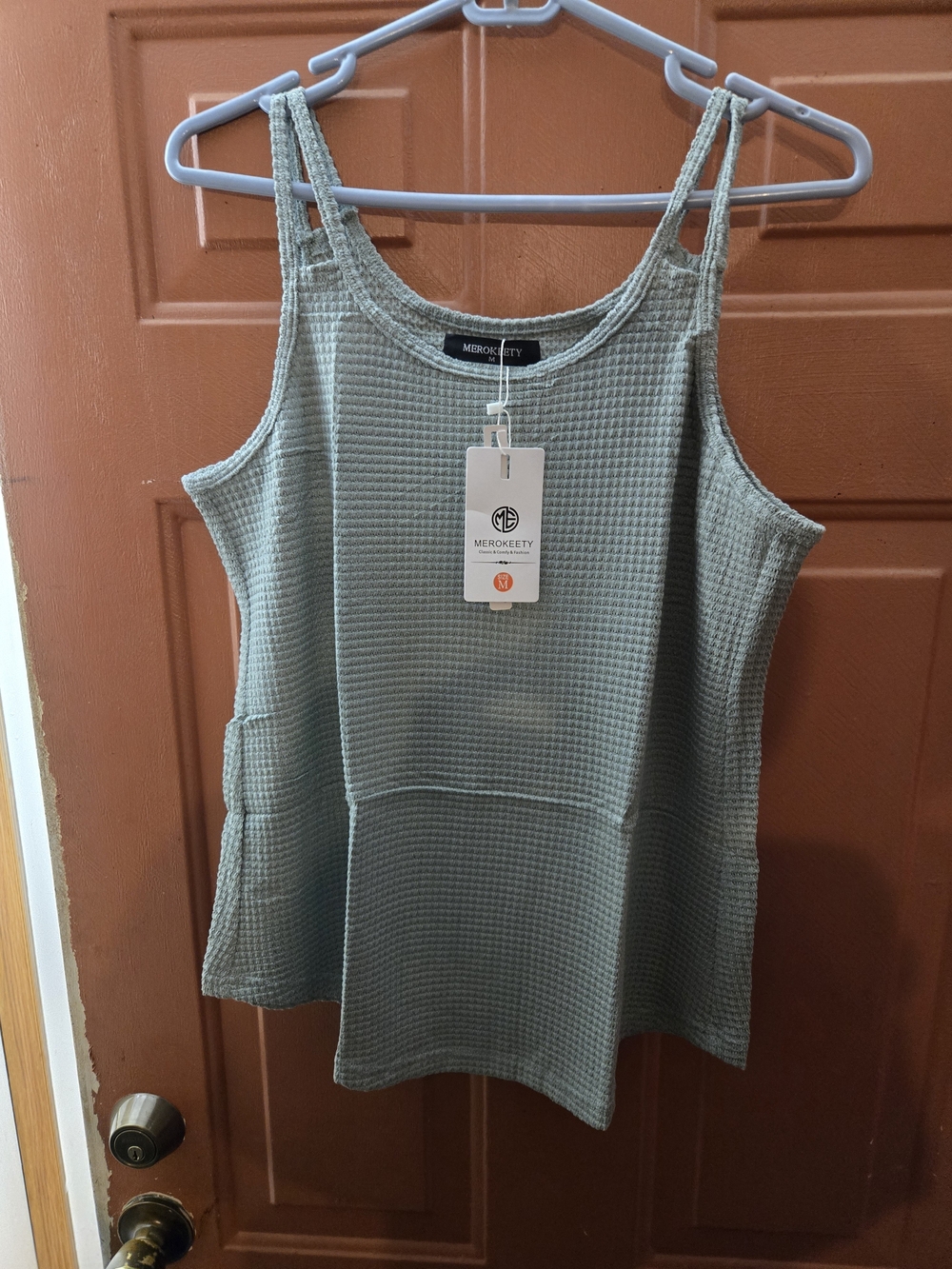 Merokeety Sage Waffle Knit Tank with Pocket Detail